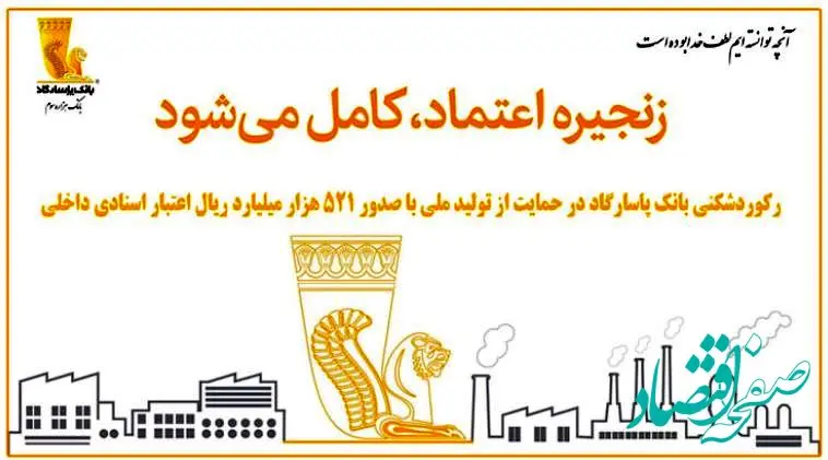 رکوردشکنی بانک پاسارگاد در حمایت از تولید ملی با صدور ۵۲۱ هزار میلیارد ریال اعتبار اسنادی داخلی