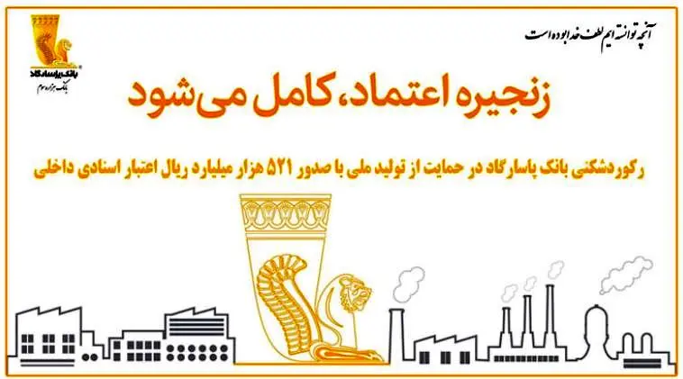 رکوردشکنی بانک پاسارگاد در حمایت از تولید ملی با صدور ۵۲۱ هزار میلیارد ریال اعتبار اسنادی داخلی