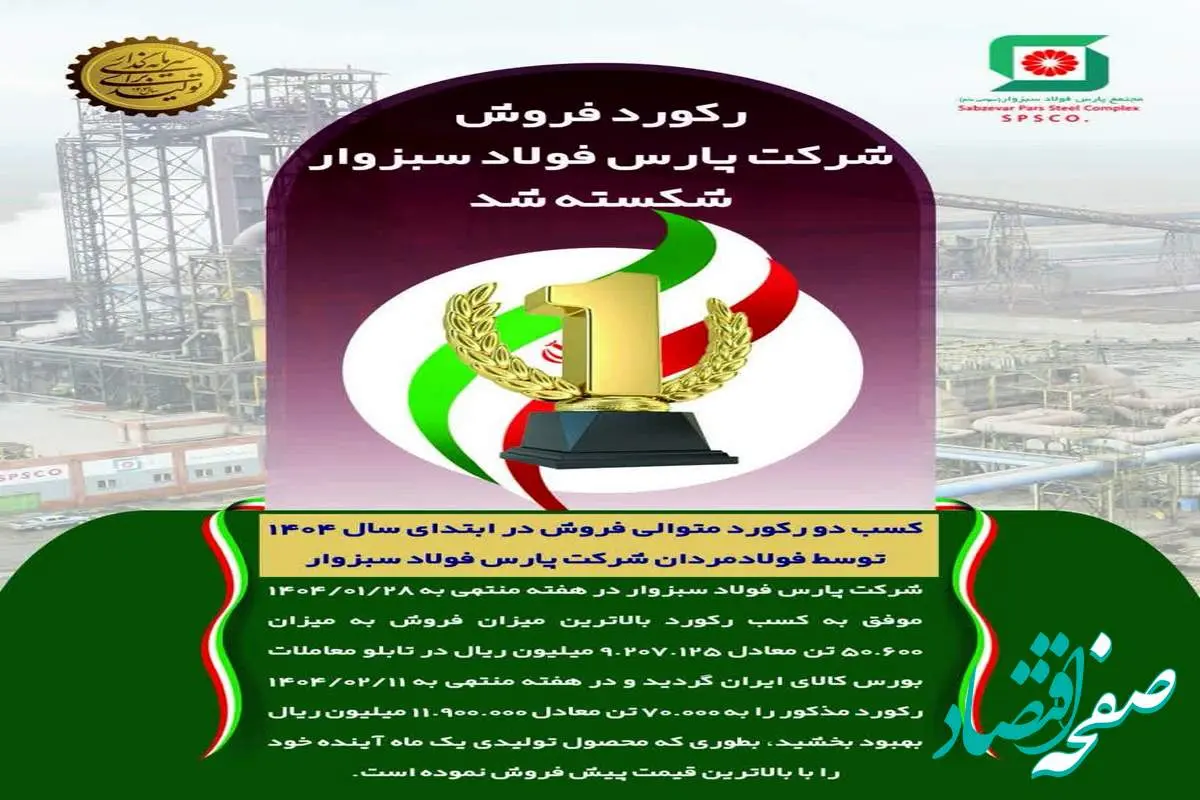 رکورد فروش شرکت پارس فولاد سبزوار شکسته شد