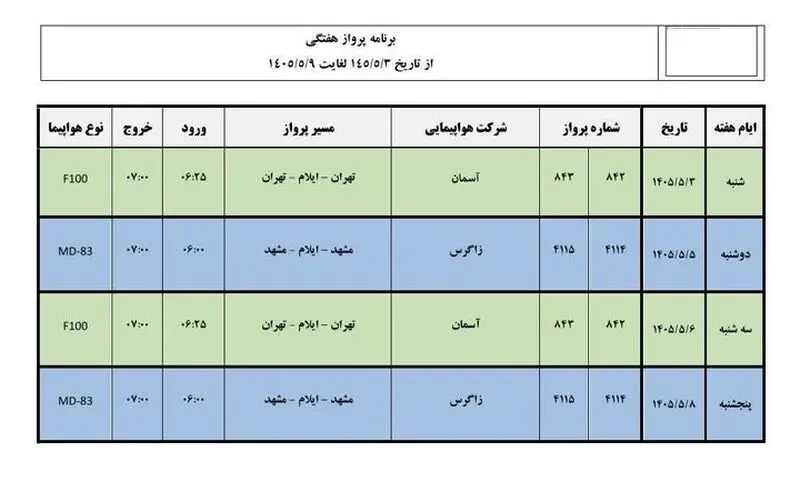 پروازهای مشهد - ایلام – مشهد دوباره برقرار شد