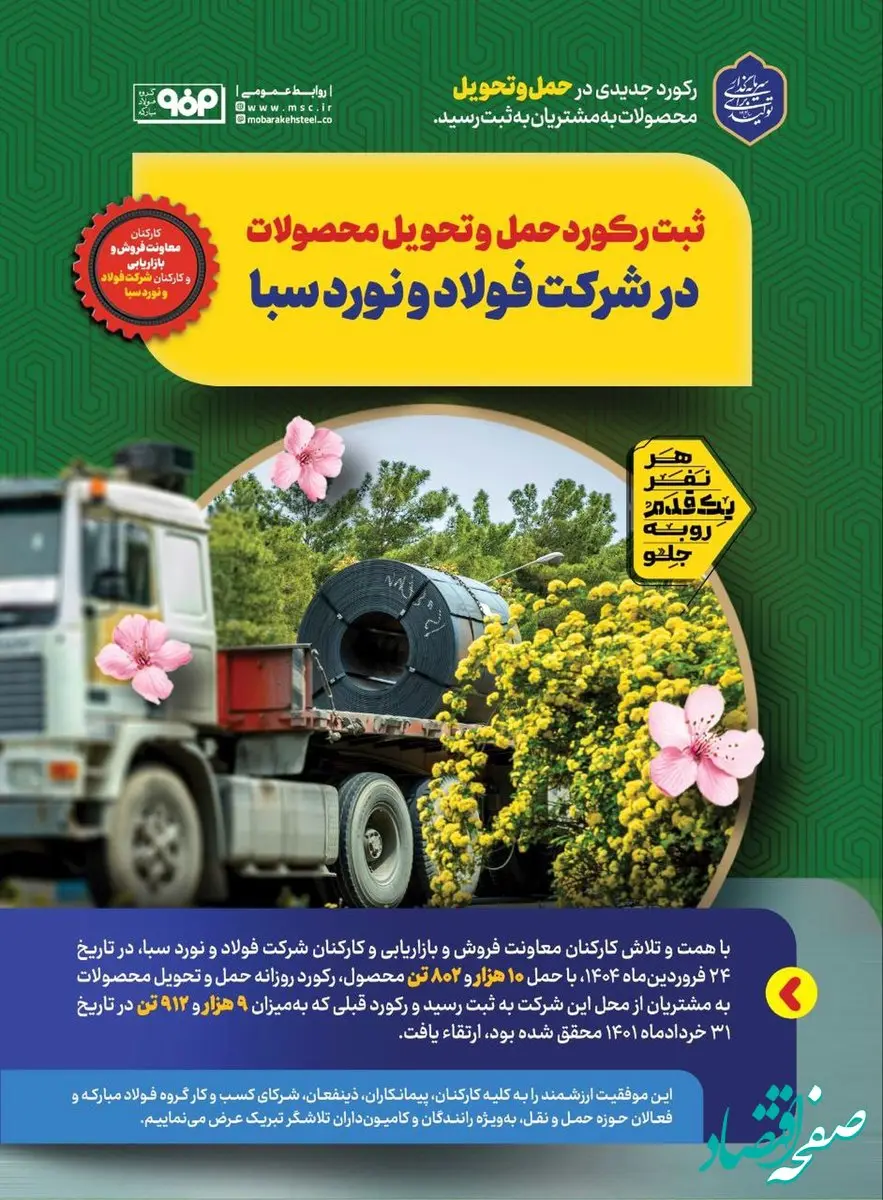 ثبت رکورد حمل و تحویل محصولات در شرکت فولاد و نورد سبا