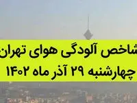 شاخص آلودگی هوای تهران امروز چهارشنبه ۲۹ آذر ۱۴۰۲ + کیفیت هوای تهران امروز به تفکیک مناطق