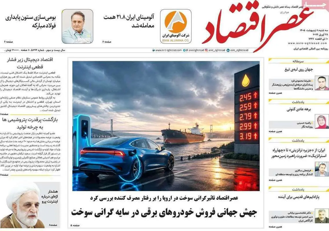 صفحه اول روزنامه‌های اقتصادی امروز 8 اردیبهشت