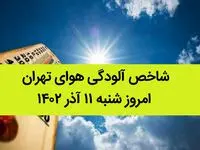شاخص آلودگی هوای تهران امروز شنبه ۱۱ آذر ۱۴۰۲