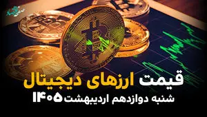 قیمت ارزهای دیجیتال، بیت کوین و اتریوم امروز شنبه ۱۲ اردیبهشت ماه ۱۴۰۵ + جدول | اتریوم سقوط کرد